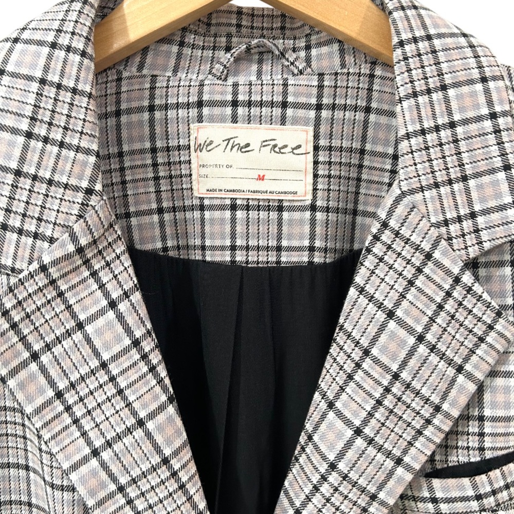 We the Free People Cali Plaid blazer M black grey pink Boxy Single Breasted - Picture 8 of 15